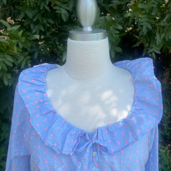 J. Crew Factory Light Blue Blouse with🌸 Pink Accents - Picture 3 of 8